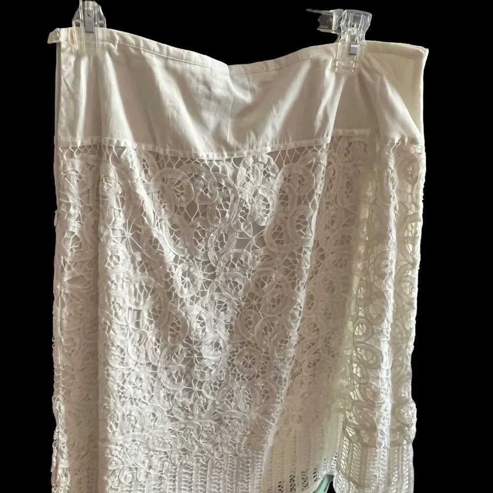 Apt. 9‎ boho white cotton straight skirt with eyelet lace overlay women’s size 8
